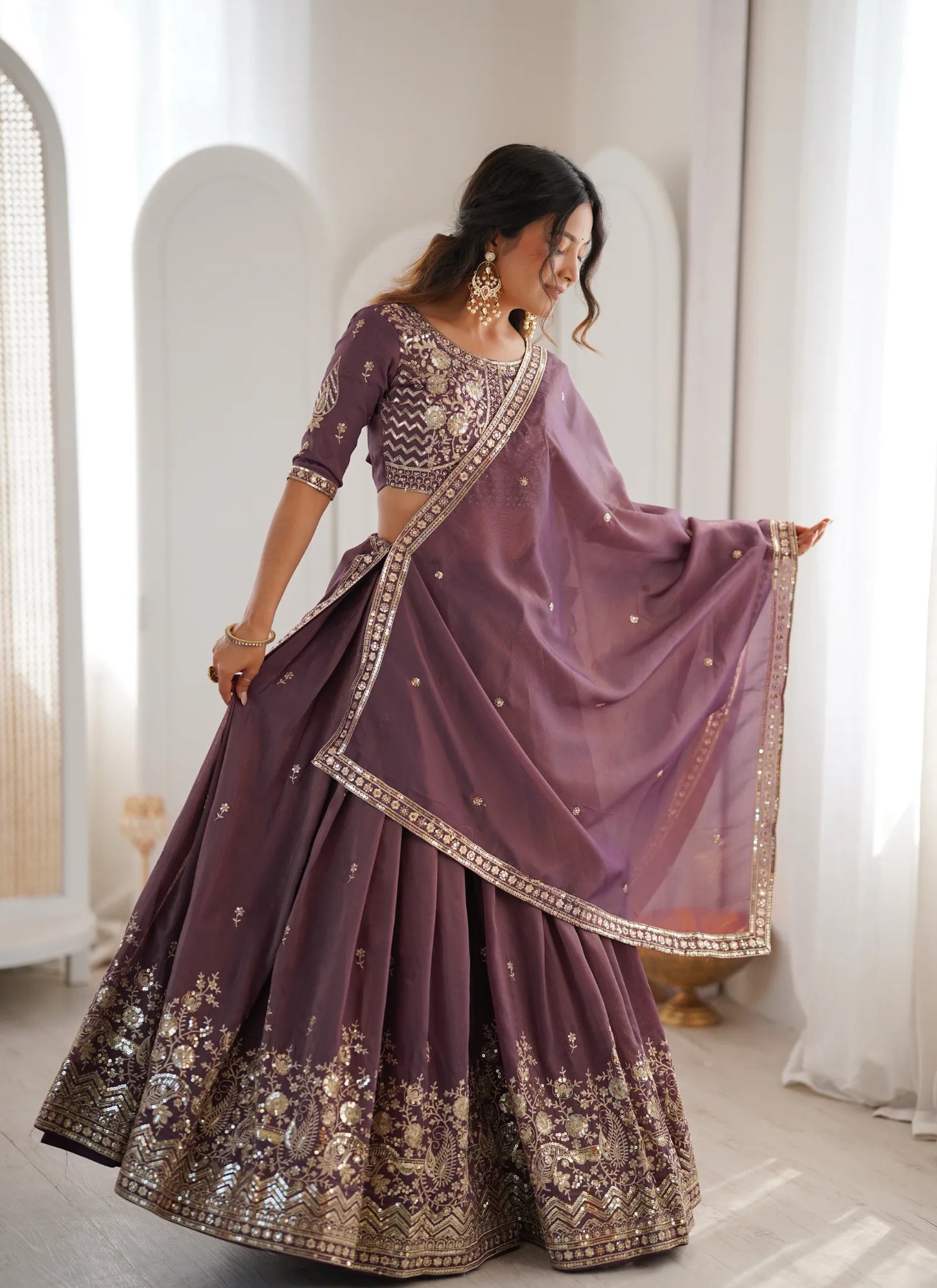 Mauve Heavy Simmer Silk Lehenga Choli
