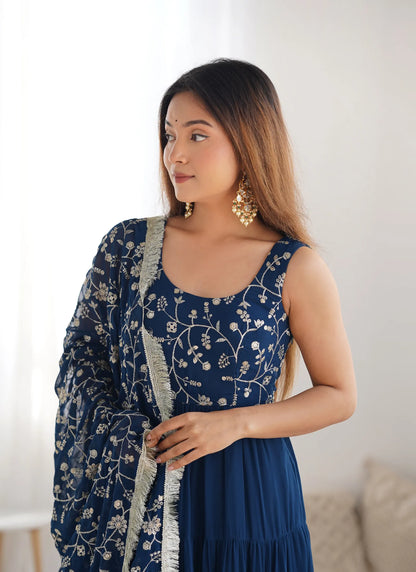 Pure Soft Georgette Anarkali Teal Blue