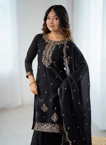 Pure Soft Crunchy Silk Fabric Sharara Black