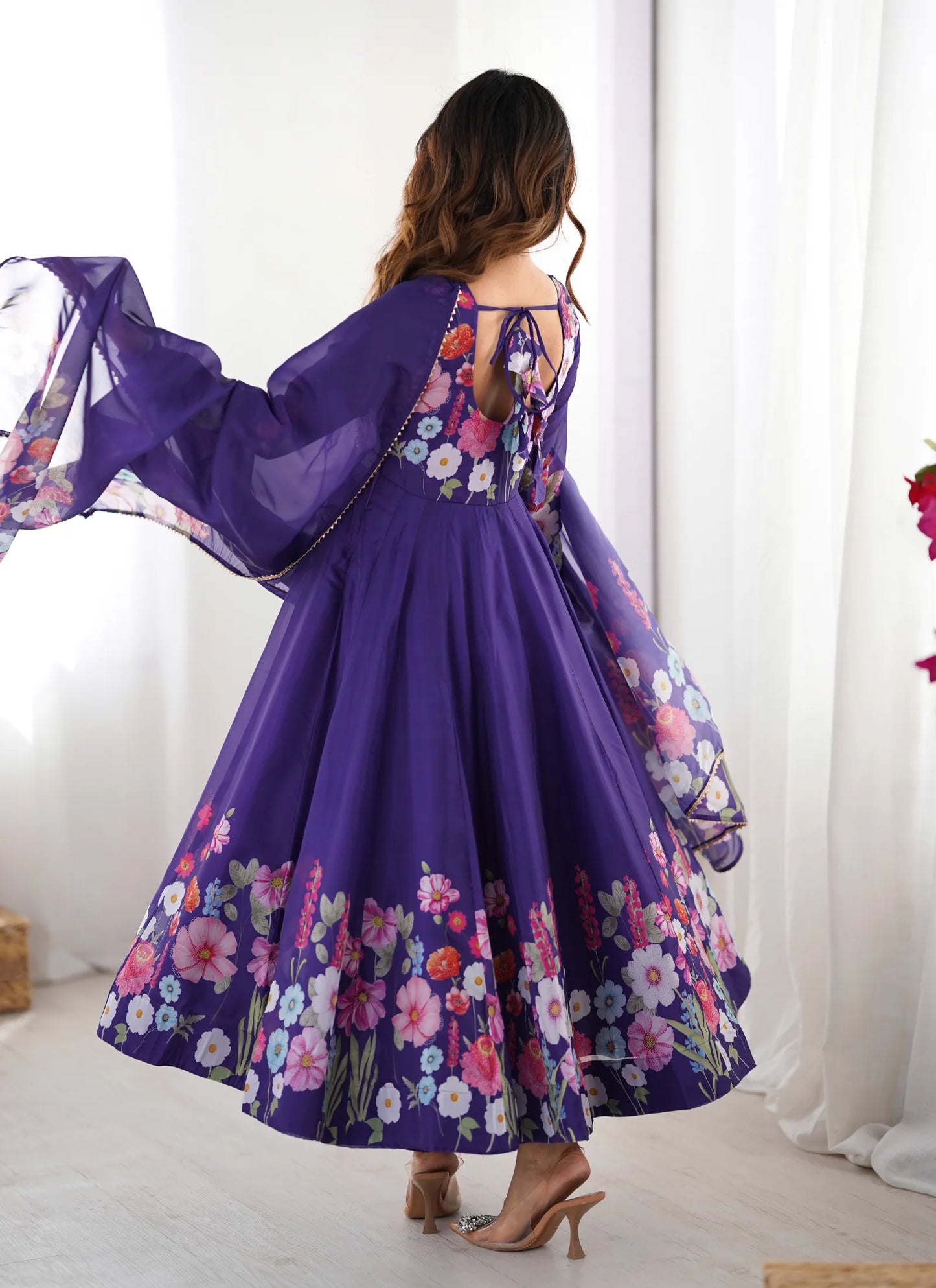 Pure Soft Organja Silk Anarkali Purple