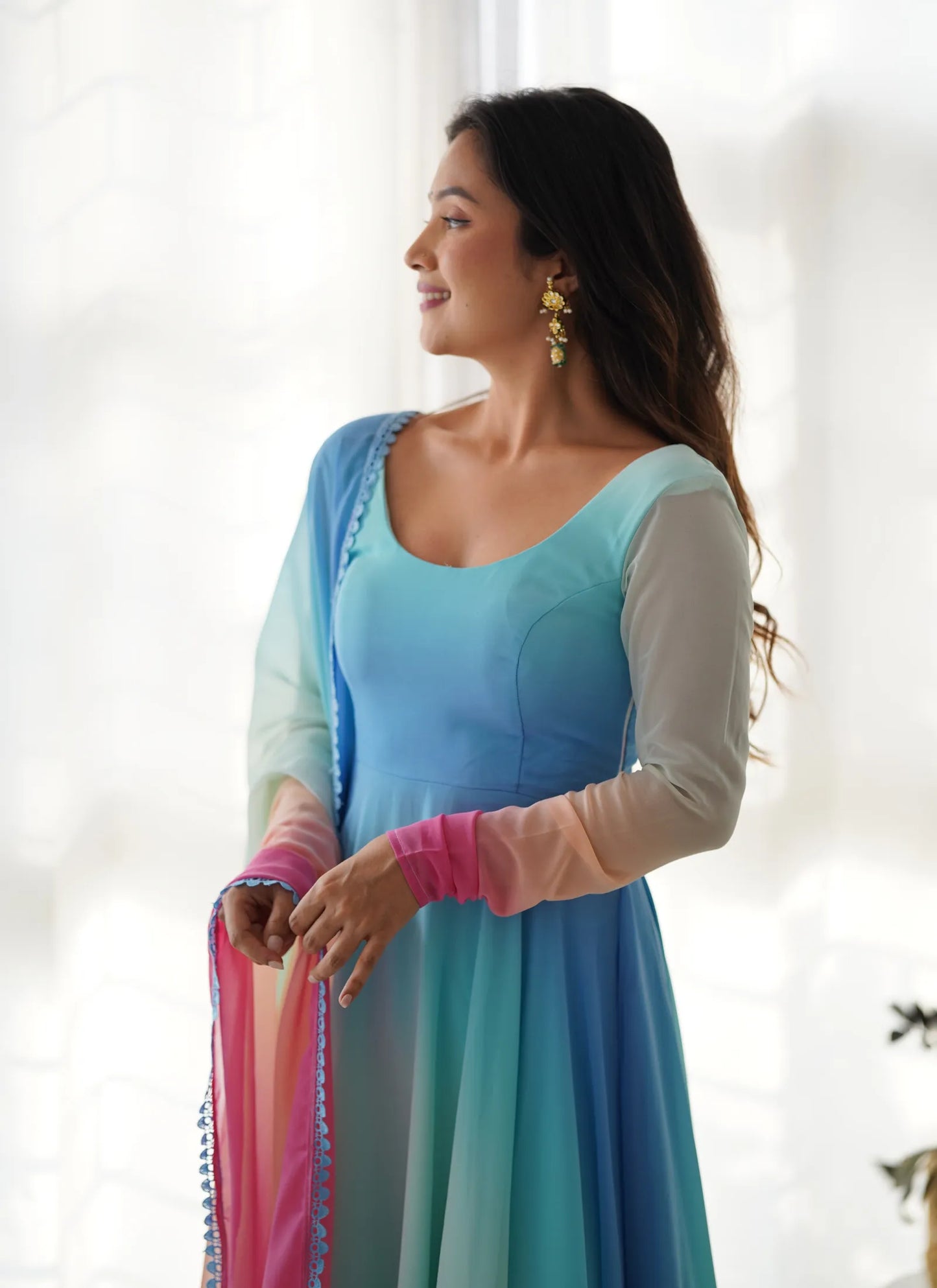 Pure Soft Georgette Anarkali Sky