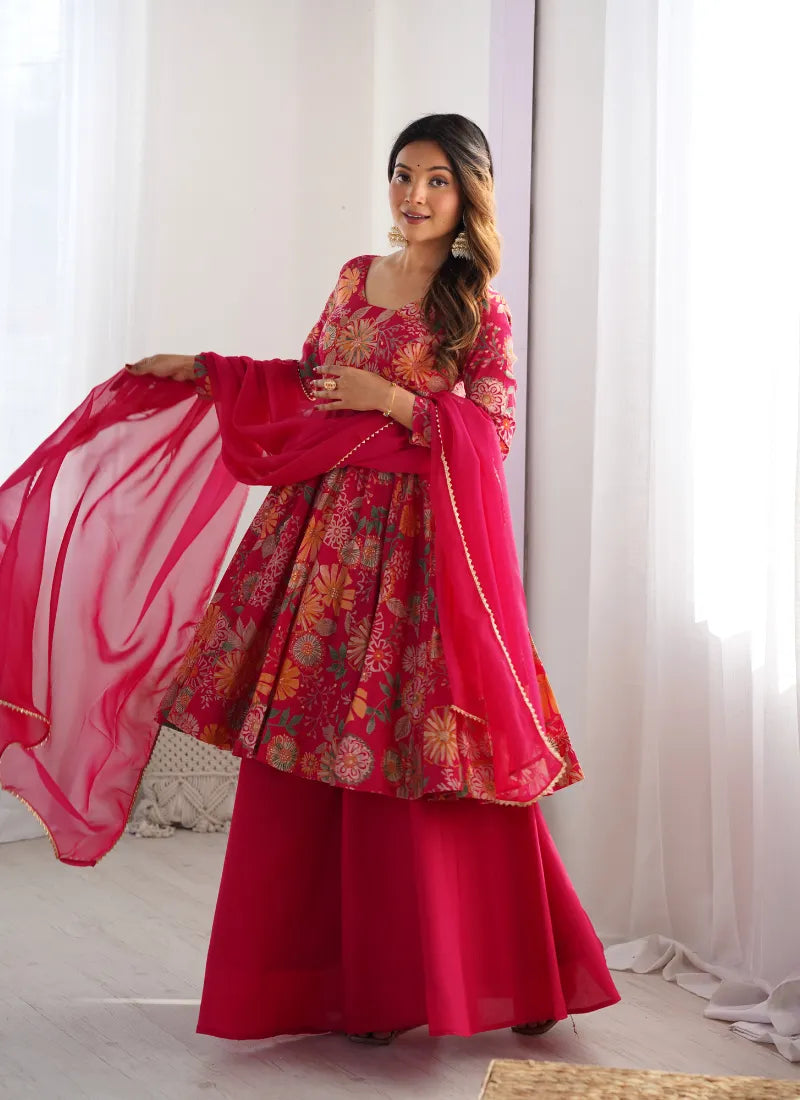 Heavy Pure Soft Romansilk Chanderi Discharge Print Fabric Rani