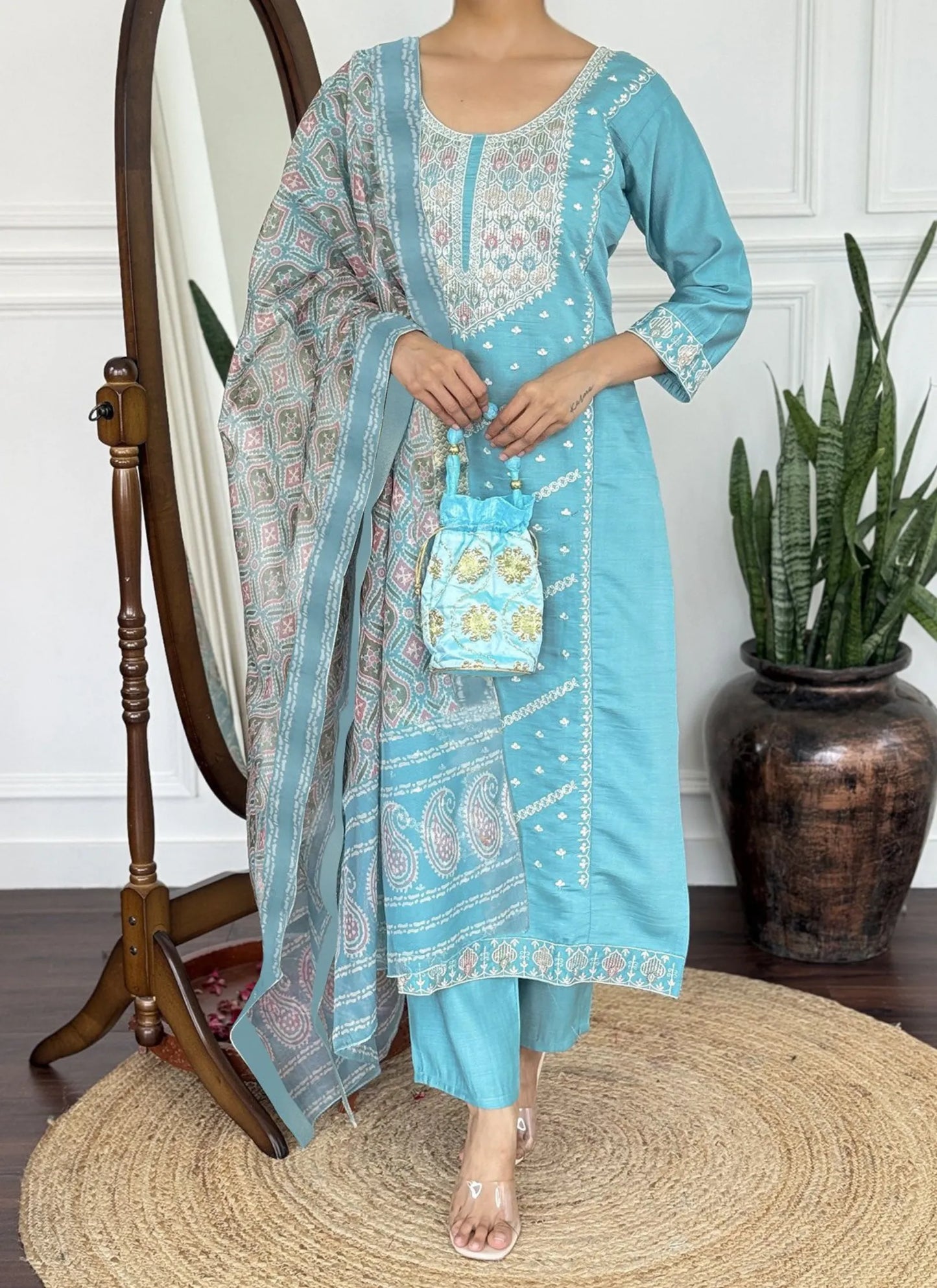 Rutva Kurta Set Sky