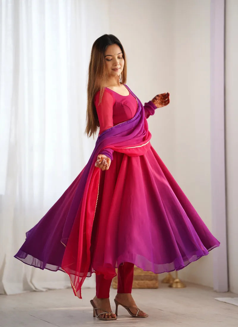 Heavy Pure Soft Fox Georgette Anarkali Dark Pink