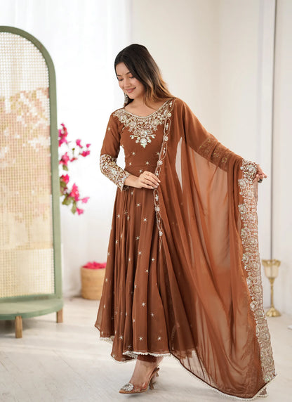 Brown Rembo Sequence Designer Anarkali Suit