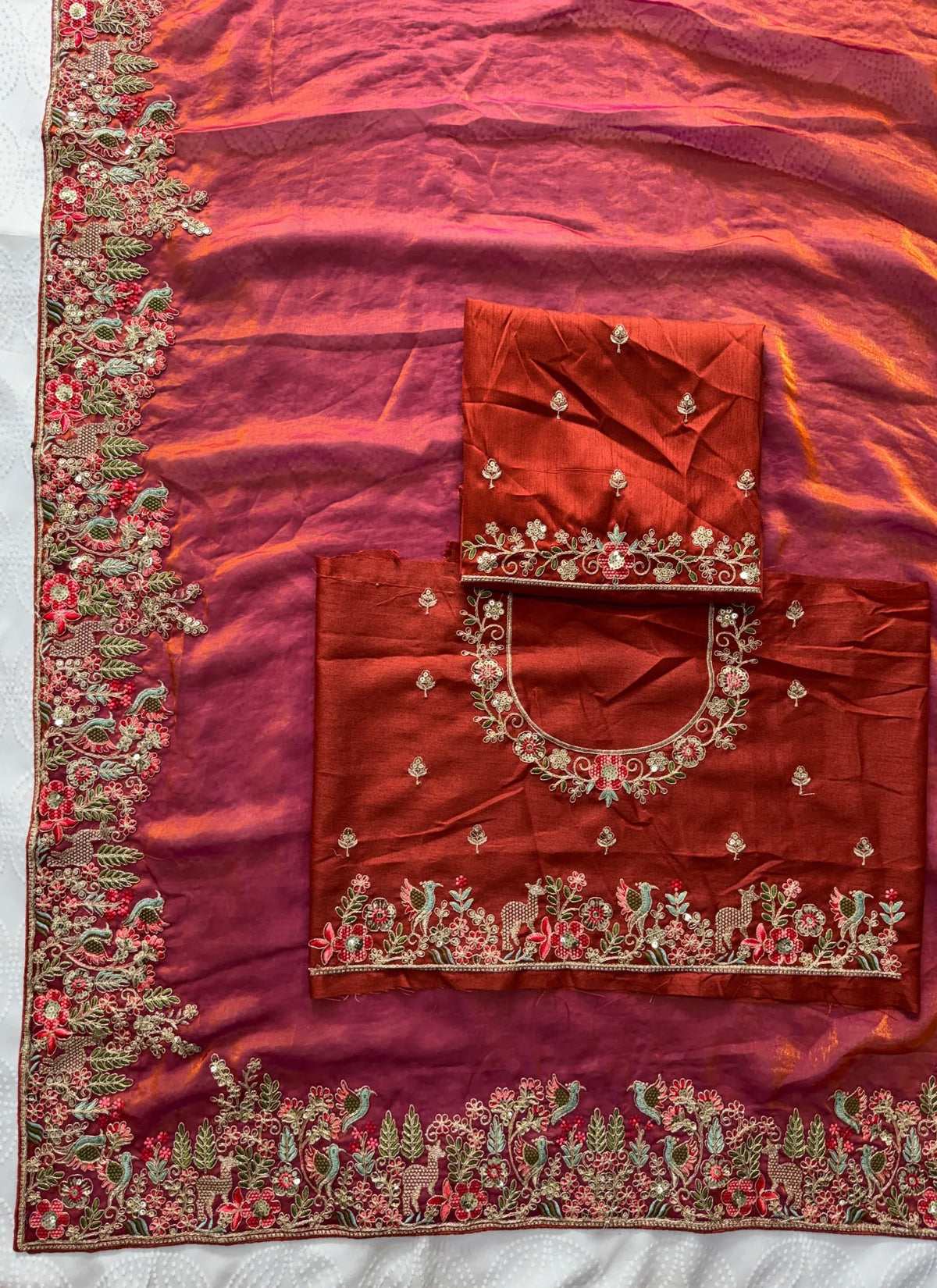 Rust Soft Fendy Satin Silk Saree