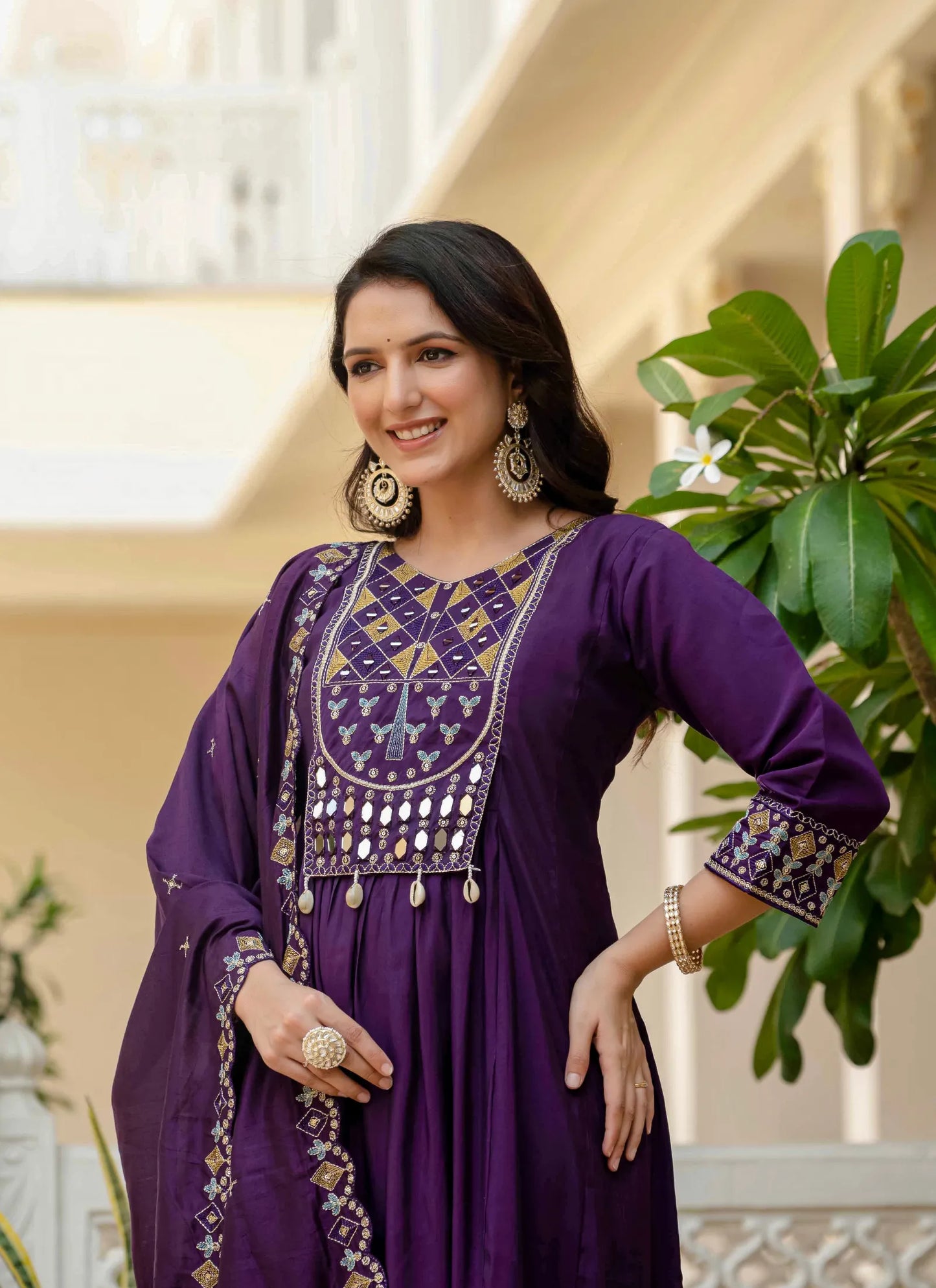 Beautiful Roman Silk Anarkali Kurti Purple