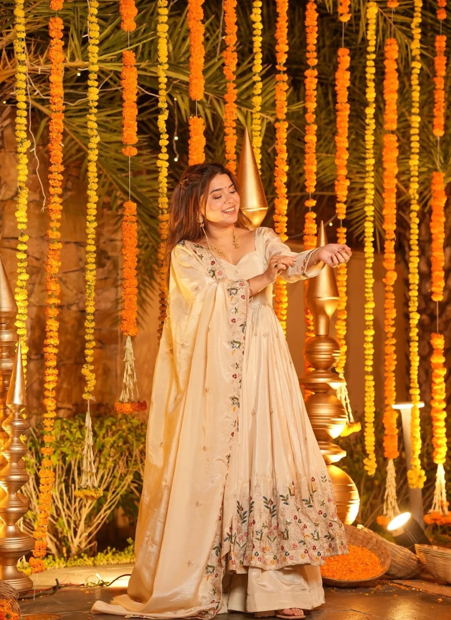 Off-White Heavy Silk Anarkali Suit