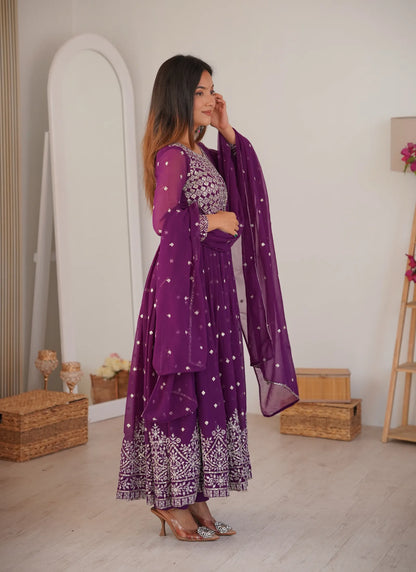 Purple Heavy Faux Georgette Anarkali Suit