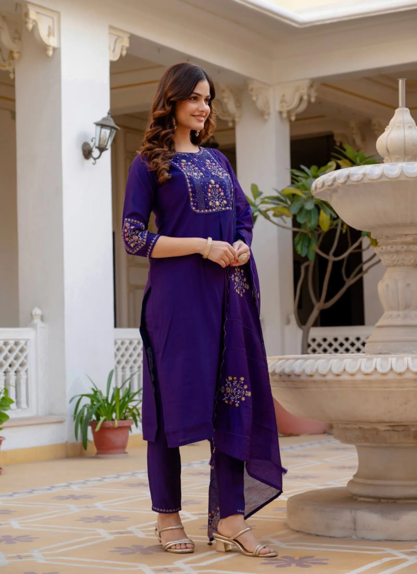 Purple Pure Viscose Designer Kurti Set