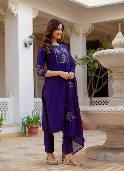 Purple Pure Viscose Designer Kurti Set