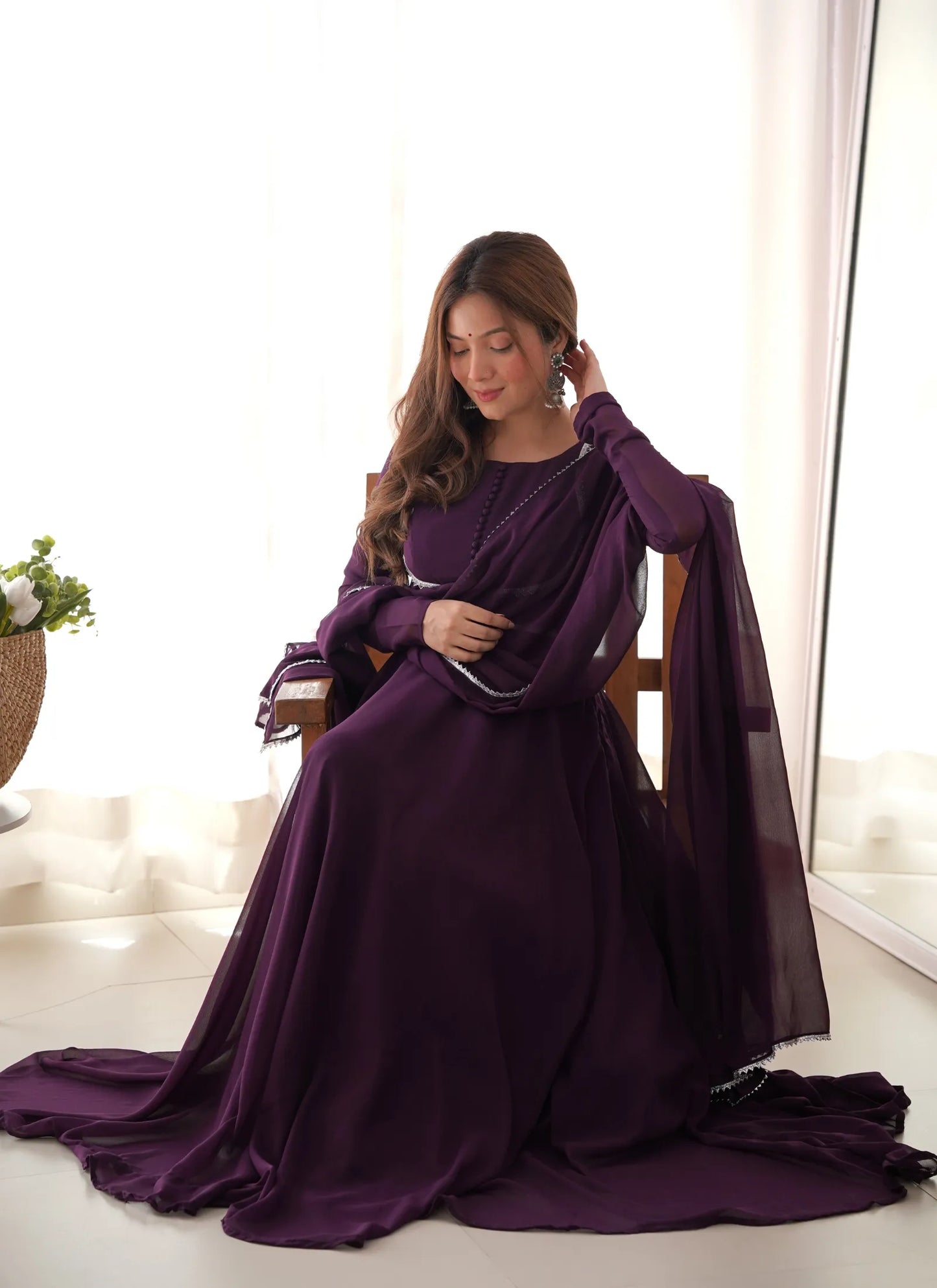 Pure Soft Fox Georgette Anarkali Wine