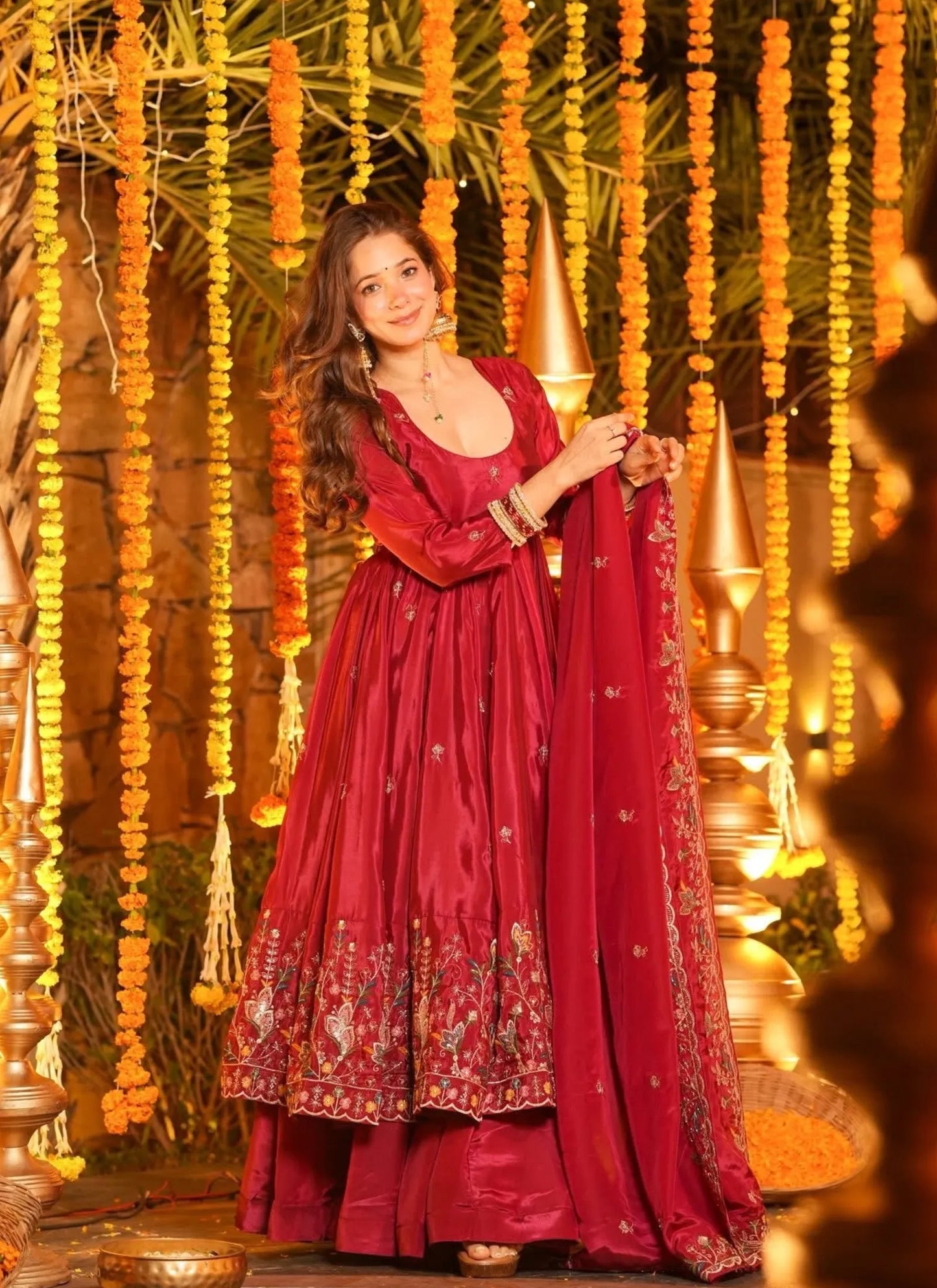 Red Heavy Silk Anarkali Suit