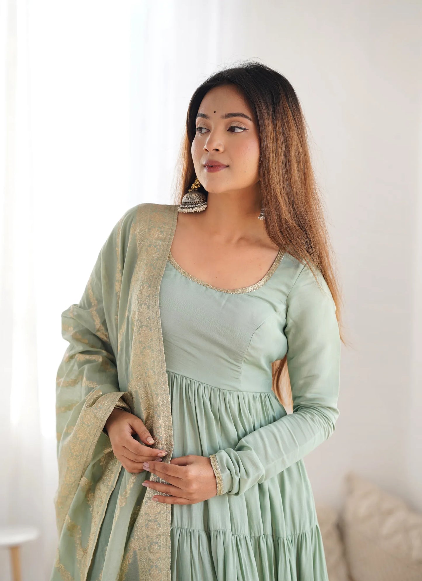 Heavy Pure Romansilk Anarkali Pista