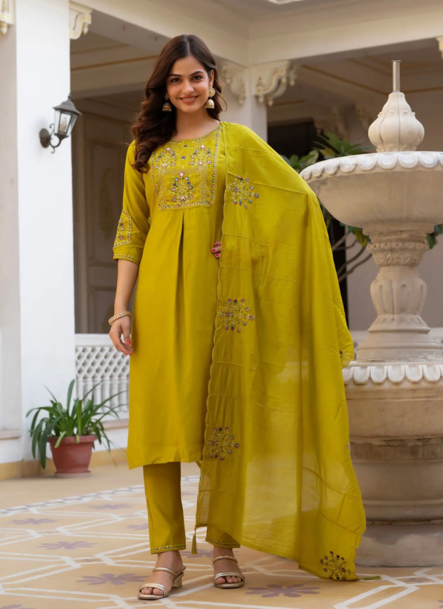 Mustard Pure Viscose Designer Kurti Set