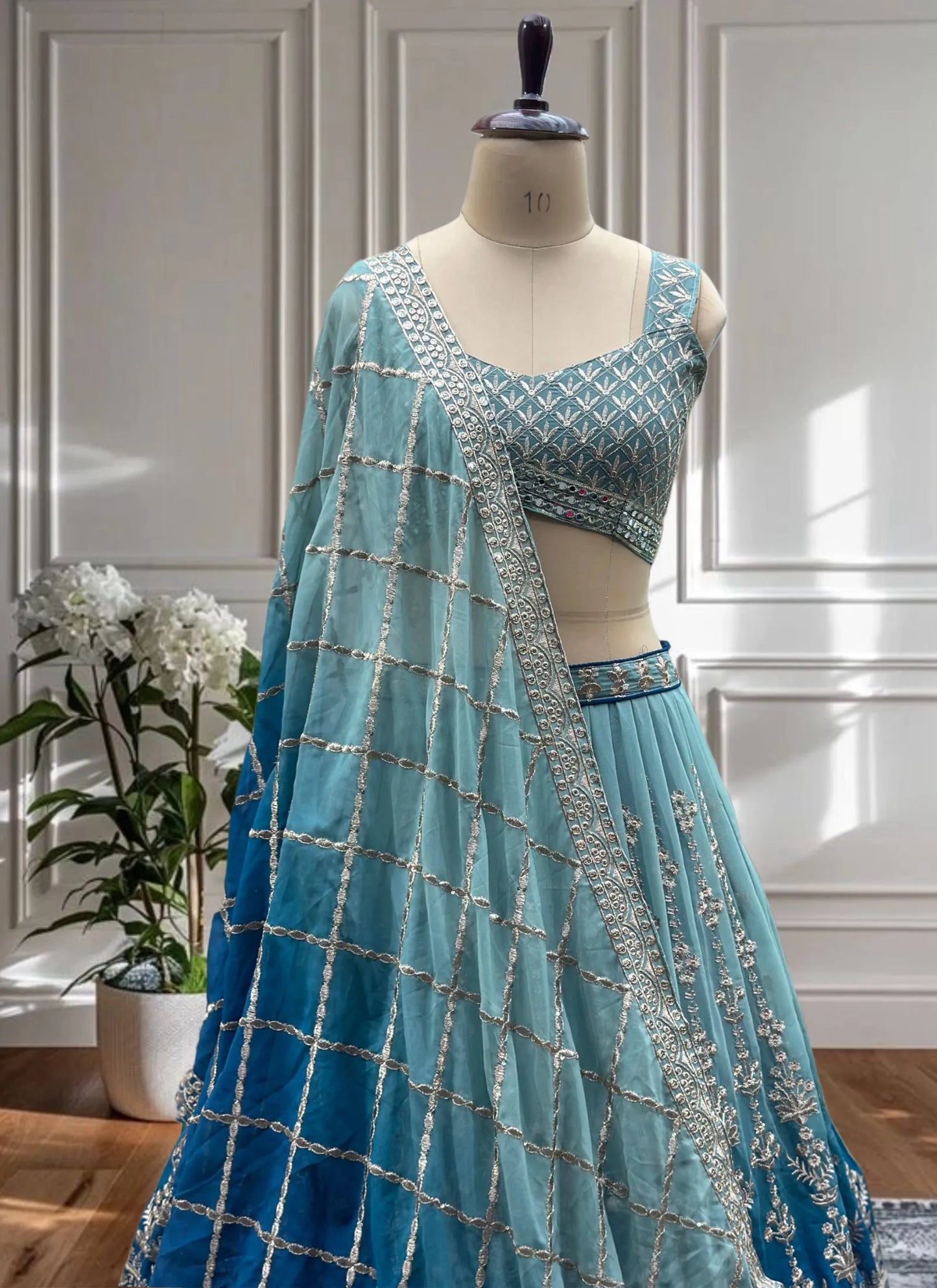Premium Faux Georgette Lehenga Choli Sky