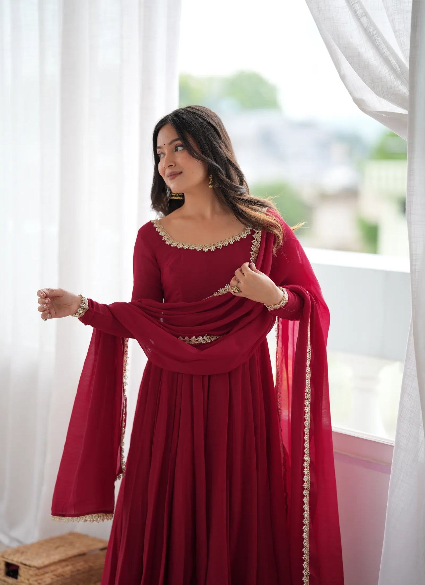 Dark Pink Pure Mal Chanderi Anarkali Suit