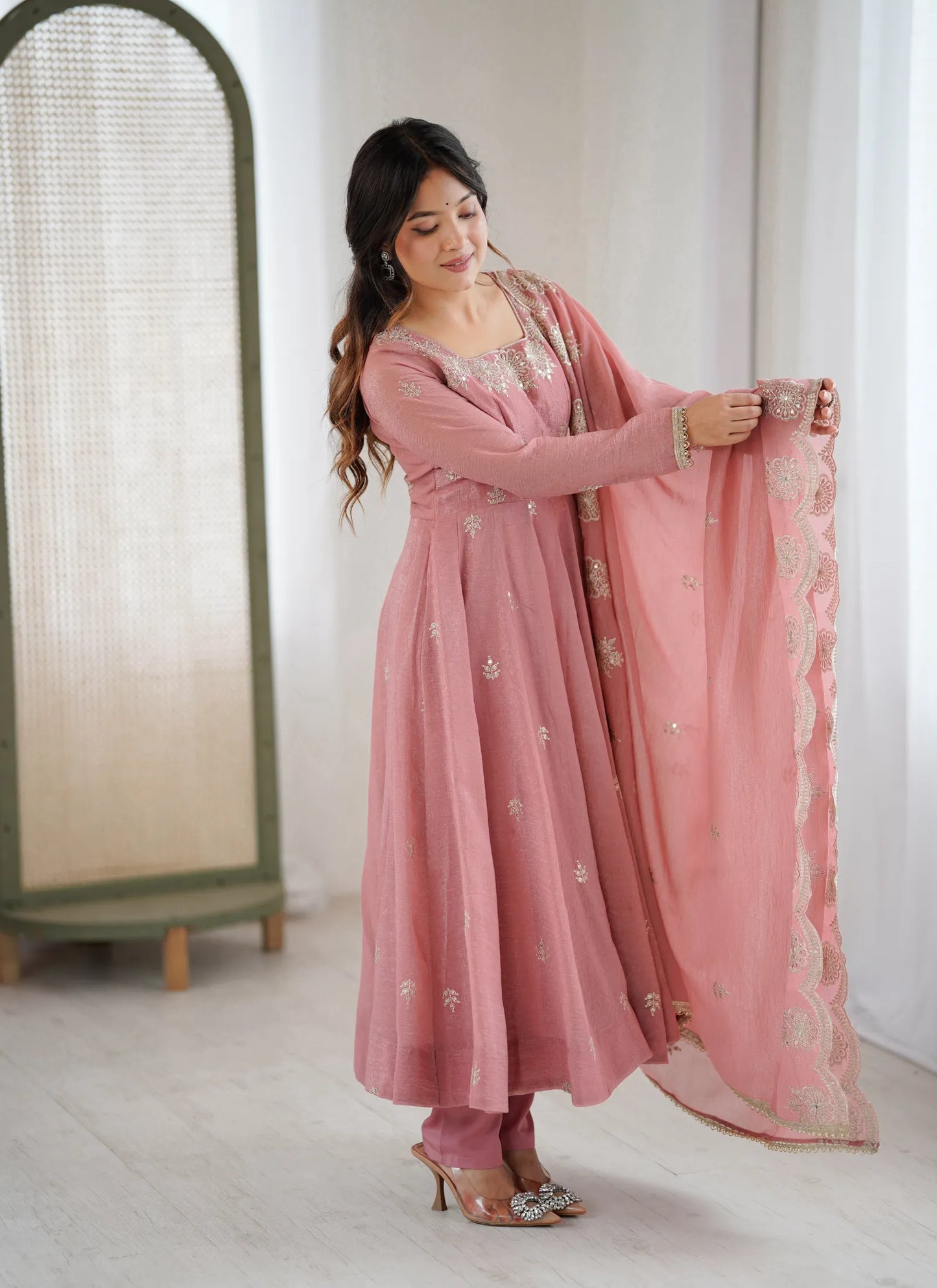 Light Pink Designer Embroidered Anarkali Suit