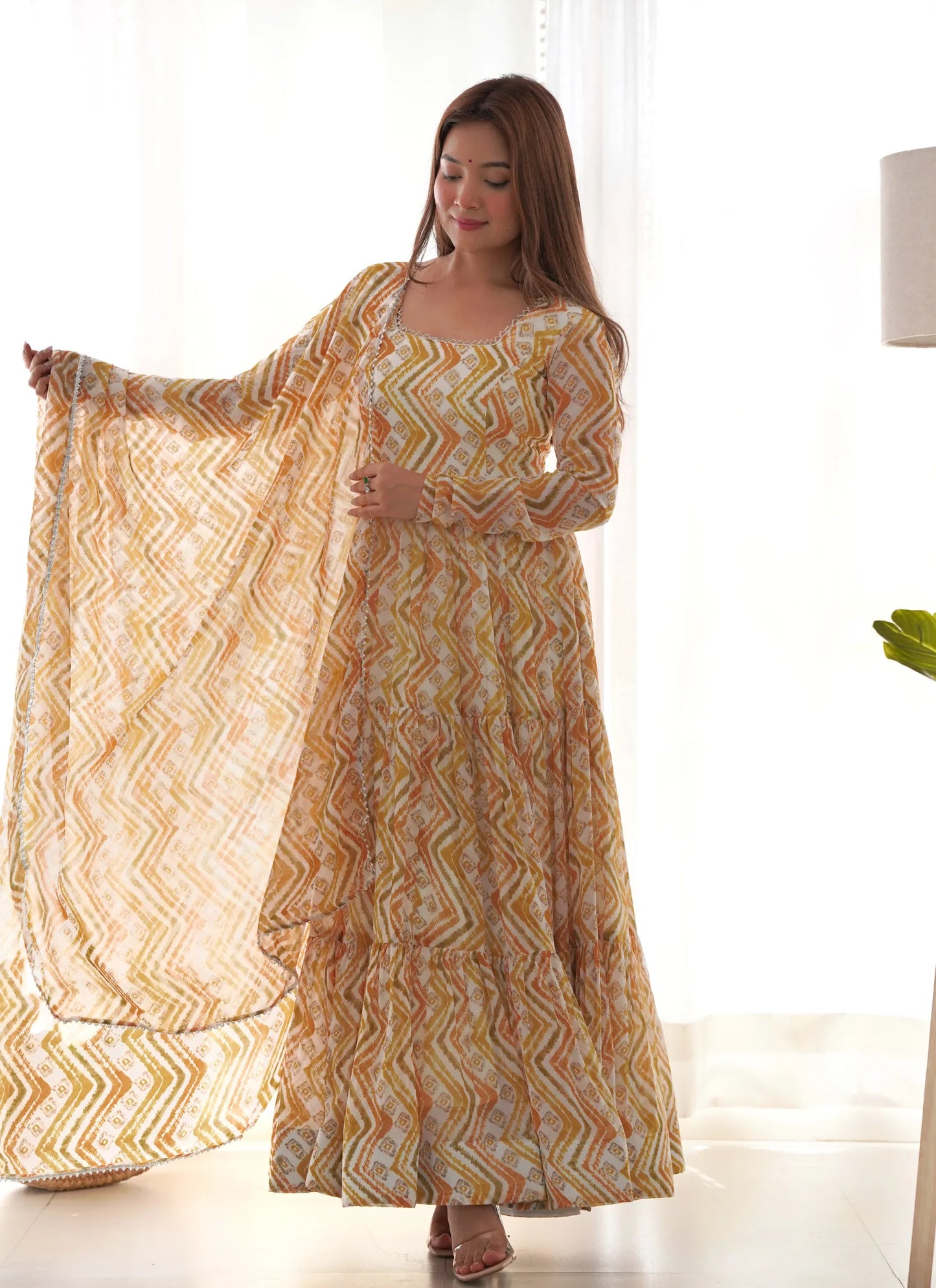 Pure Soft Fox Georgette Anarkali Light Yellow