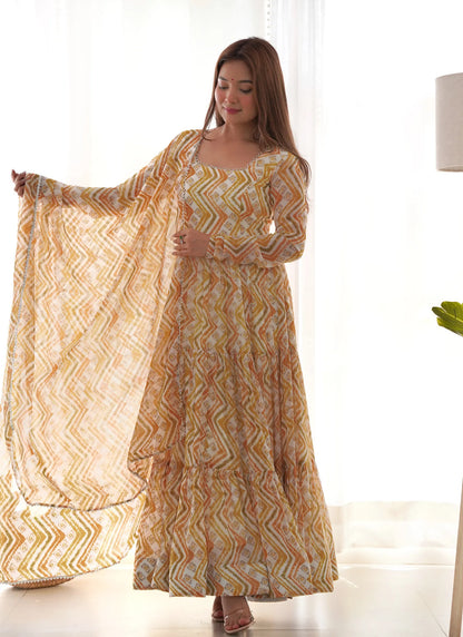 Pure Soft Fox Georgette Anarkali Light Yellow