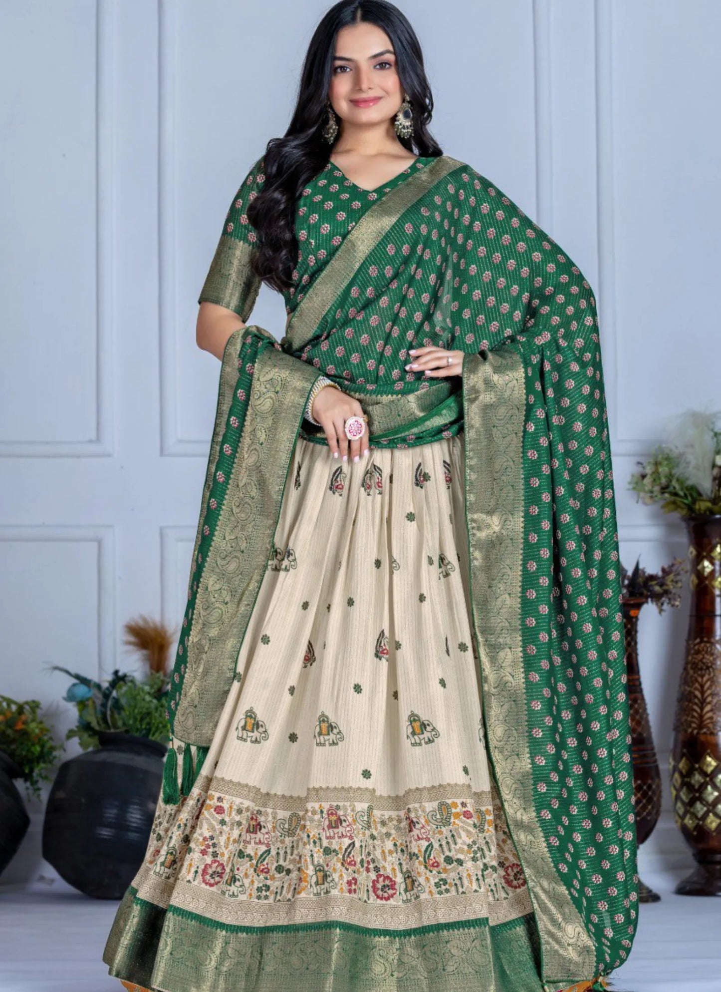 Green Heavy Lichi Fabric Lehenga Choli