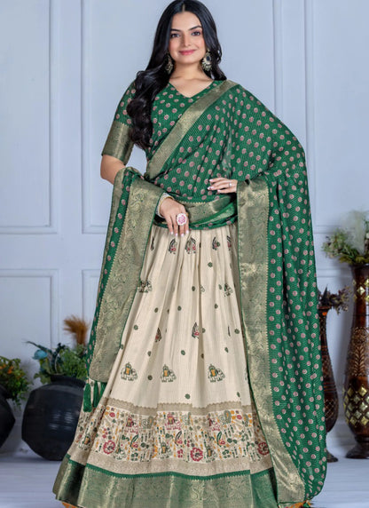 Green Heavy Lichi Fabric Lehenga Choli