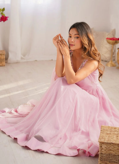 Georgette Anarkali Suit Baby Pink