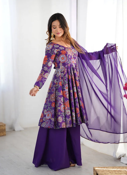 Heavy Pure Soft Romansilk Chanderi Discharge Print Fabric Purple