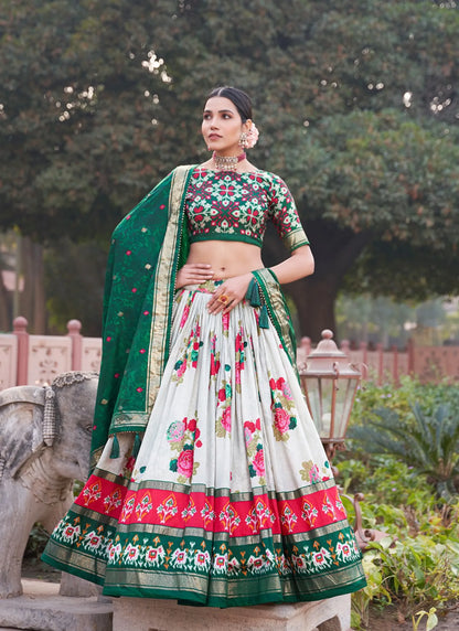 Green Floral Print Lehenga Choli