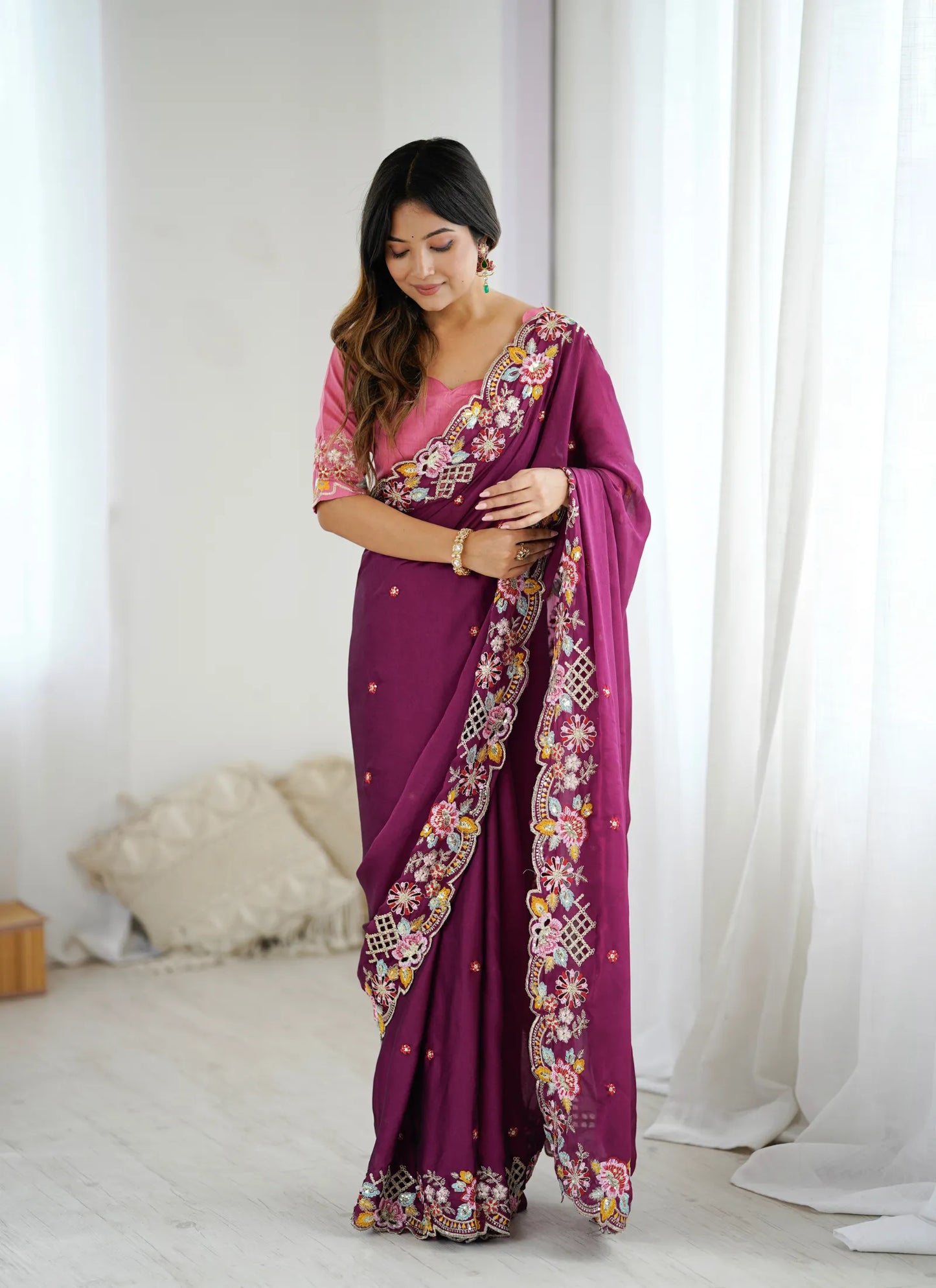 Premium Noha Crush Saree Pink