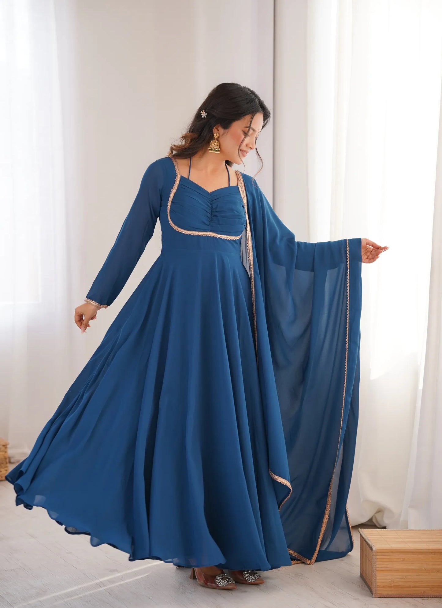 Teal Pure Blooming Georgette Anarkali Suit