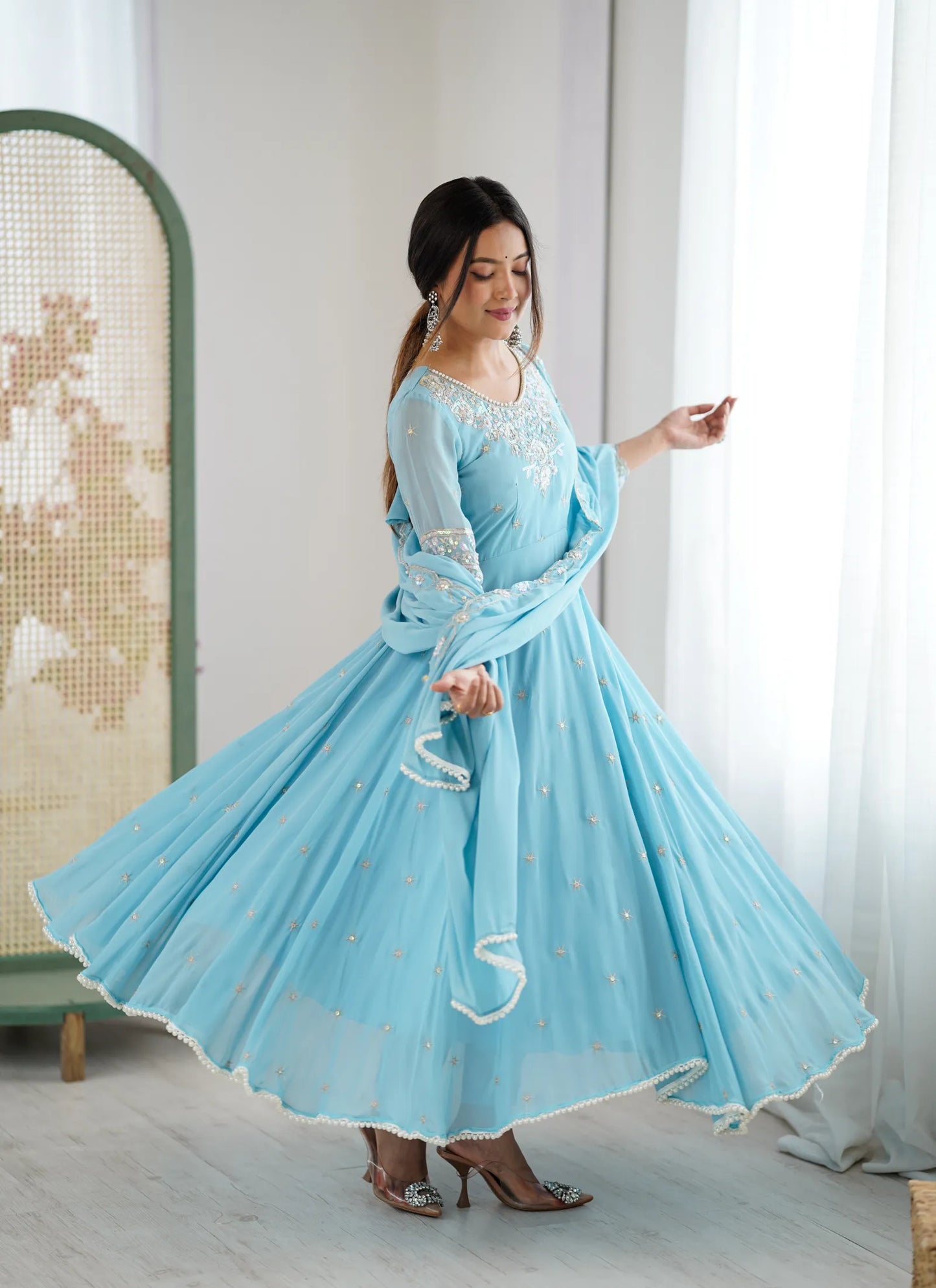 Sky Rembo Sequence Designer Anarkali Suit