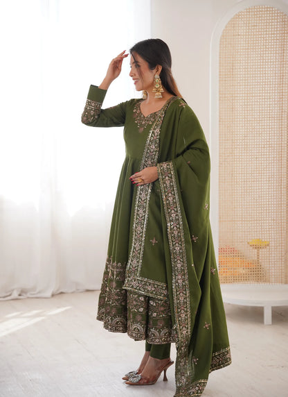 Green Embroidered Sequence Anarkali Suit
