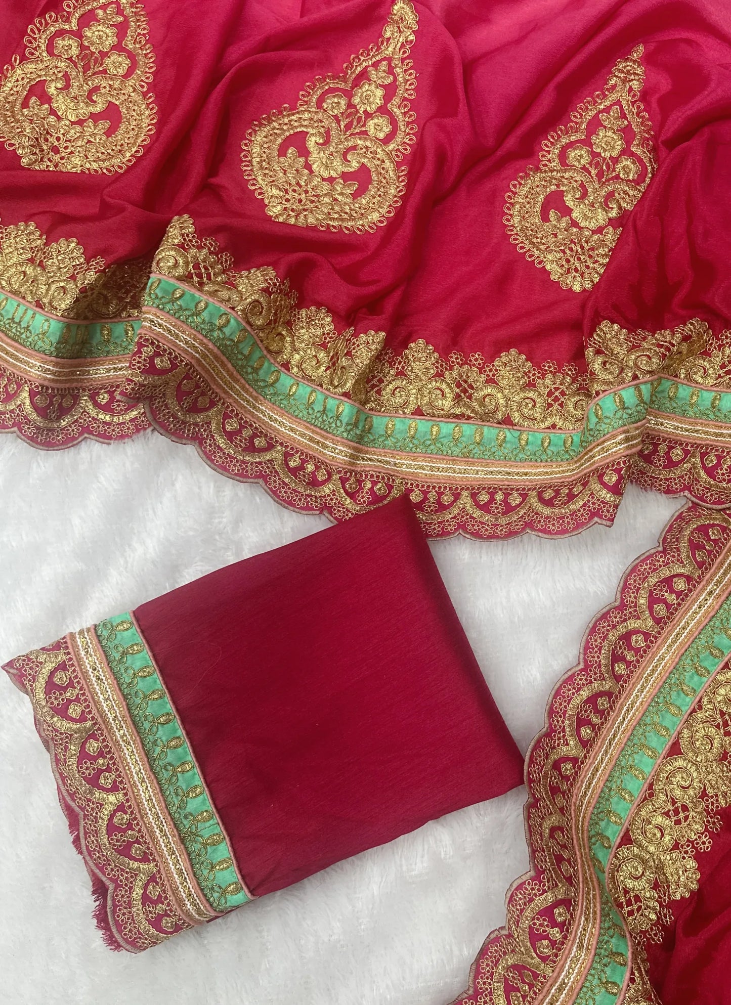 Beautiful Embroidery Silk Saree Red