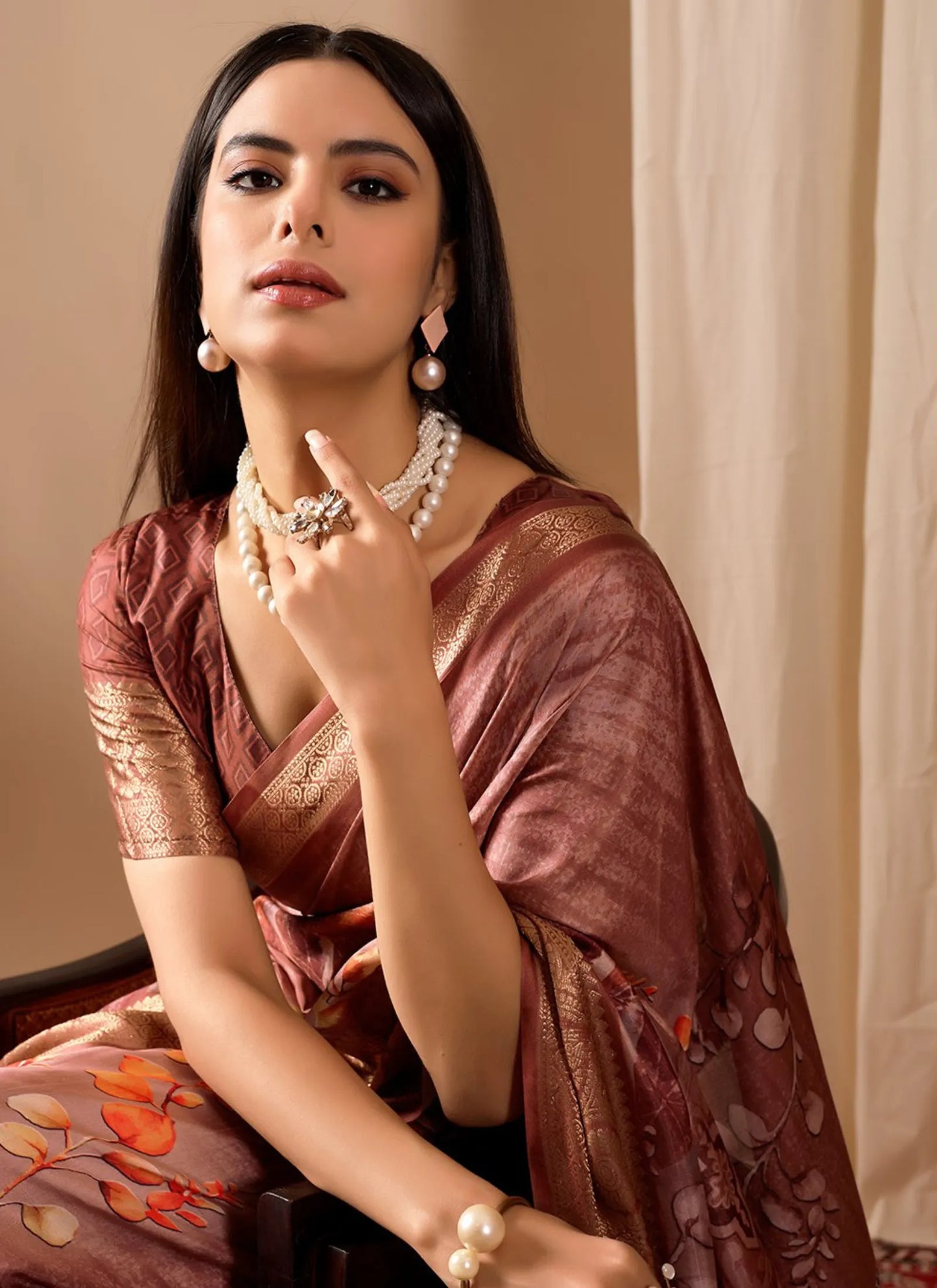 Premium Soft Lichi Silk Saree Brown