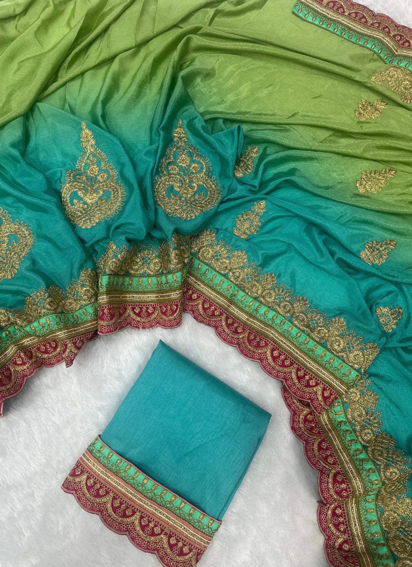 Beautiful Embroidery Silk Saree Green