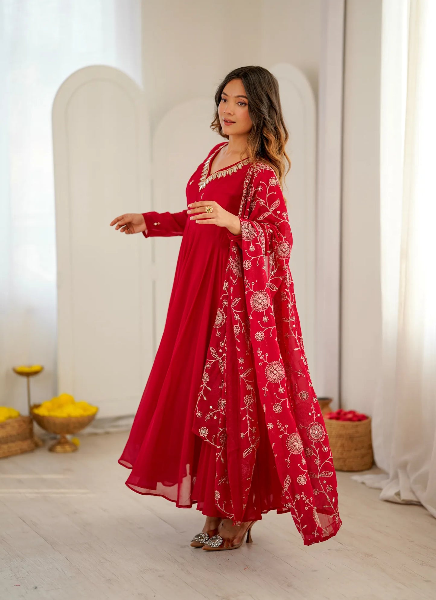 Red Elegant Embroidered Anarkali Suit