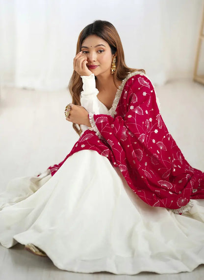 Heavy Pure Soft Vichitra Silk Anarkali Rani Dupatta