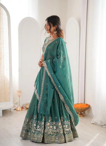 Green Heavy Simmer Silk Lehenga Choli