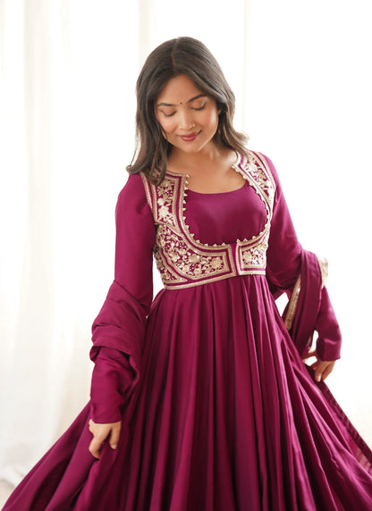 Dark Ranipink Heavy Pure Romansilk Anarkali Suit
