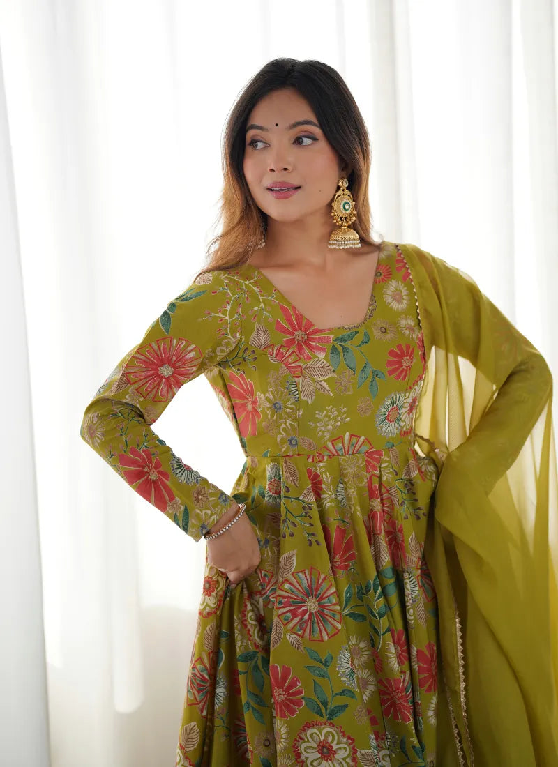 Heavy Pure Soft Romansilk Chanderi Discharge Print Fabric Mehndi