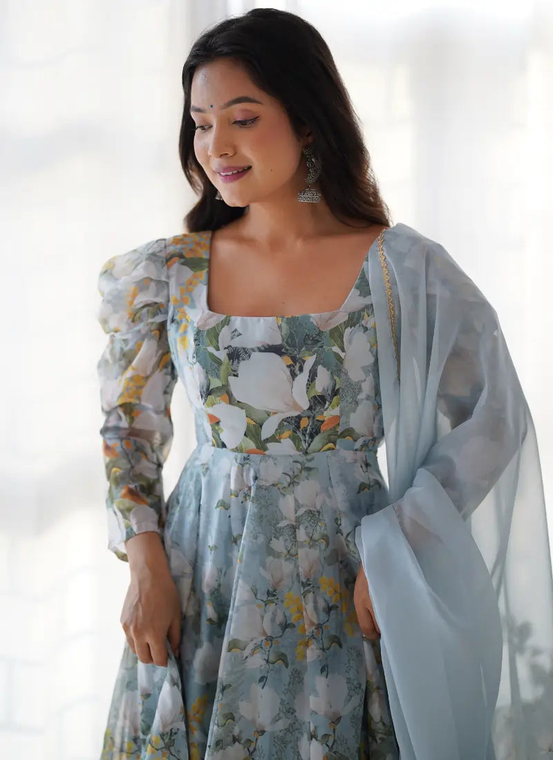 Heavy Pure Soft Organja Silk Floral Anarkali