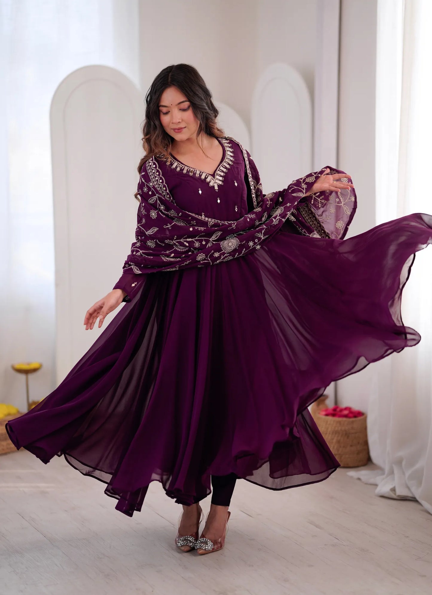 Wine Elegant Embroidered Anarkali Suit