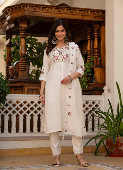 White Pure Viscose Designer Kurta Set