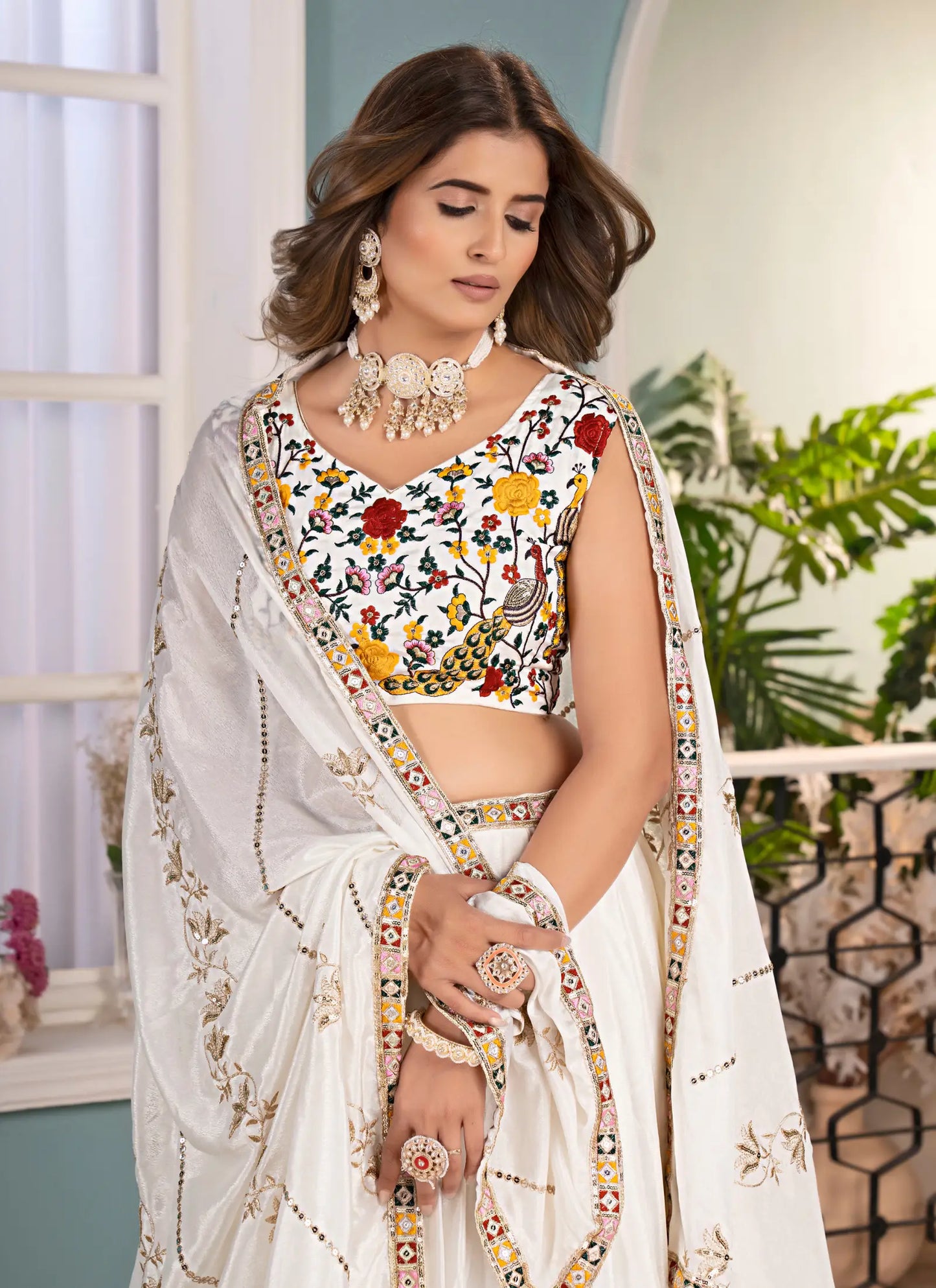 Tradition Embroidery Lehenga Choli White