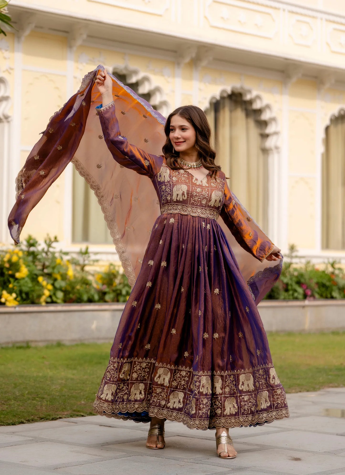 Dusty Purple Embroidered Fendy Satin Gown