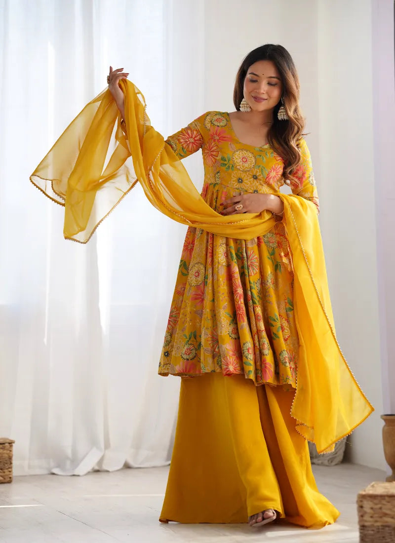 Heavy Pure Soft Romansilk Chanderi Discharge Print Fabric Yellow