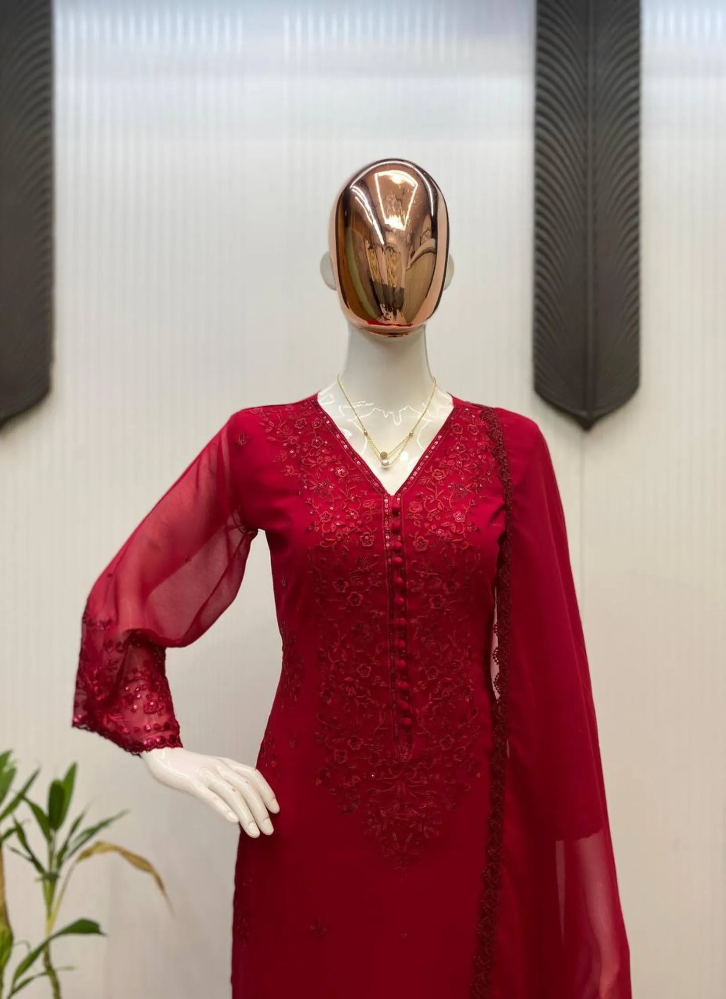 Premium Georgette Embroidery Salwar Suit Red