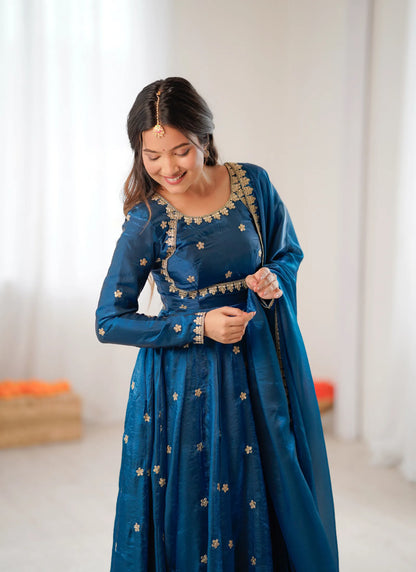 Blue Fandy Silk Anarkali Suit