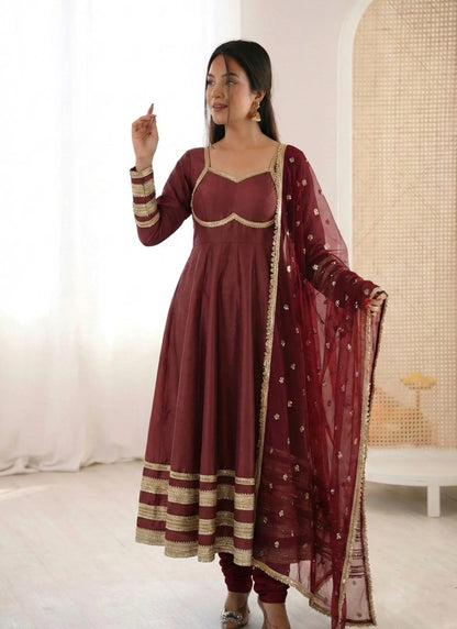 Maroon Heavy Lace Work Designer Anarkali Suit